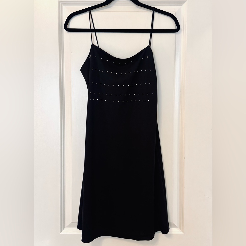 Krush Elegant Black Slip Dress w/Crystal Neckline